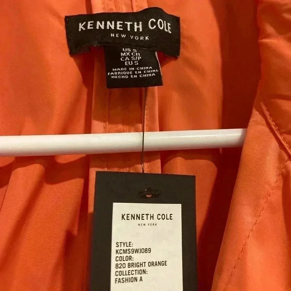 New Kenneth Cole New York Women’s Orange Raincoat with Belt Sz. Small NWT - Picture 5 of 13